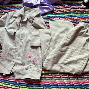 Striped Kids Pajamas with Floral Embroidery